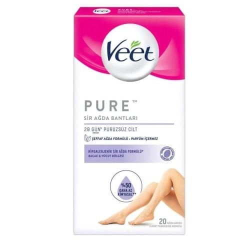 Veet Pure Bacak ve Vücut Bölgesi İçin Hipoalerjenik Sir Ağda Bandı 20'li