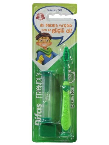 Difaş Friendly Çocuk Diş Fırçası Yeşil (KUM SAATLİ) Yumuşak Kıllar