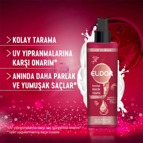 Elidor Sıvı Saç Bakım Sütü Brezilya Keratin Terapisi Hidrolize Keratin Marula Yağı E Vitamini 200 ml