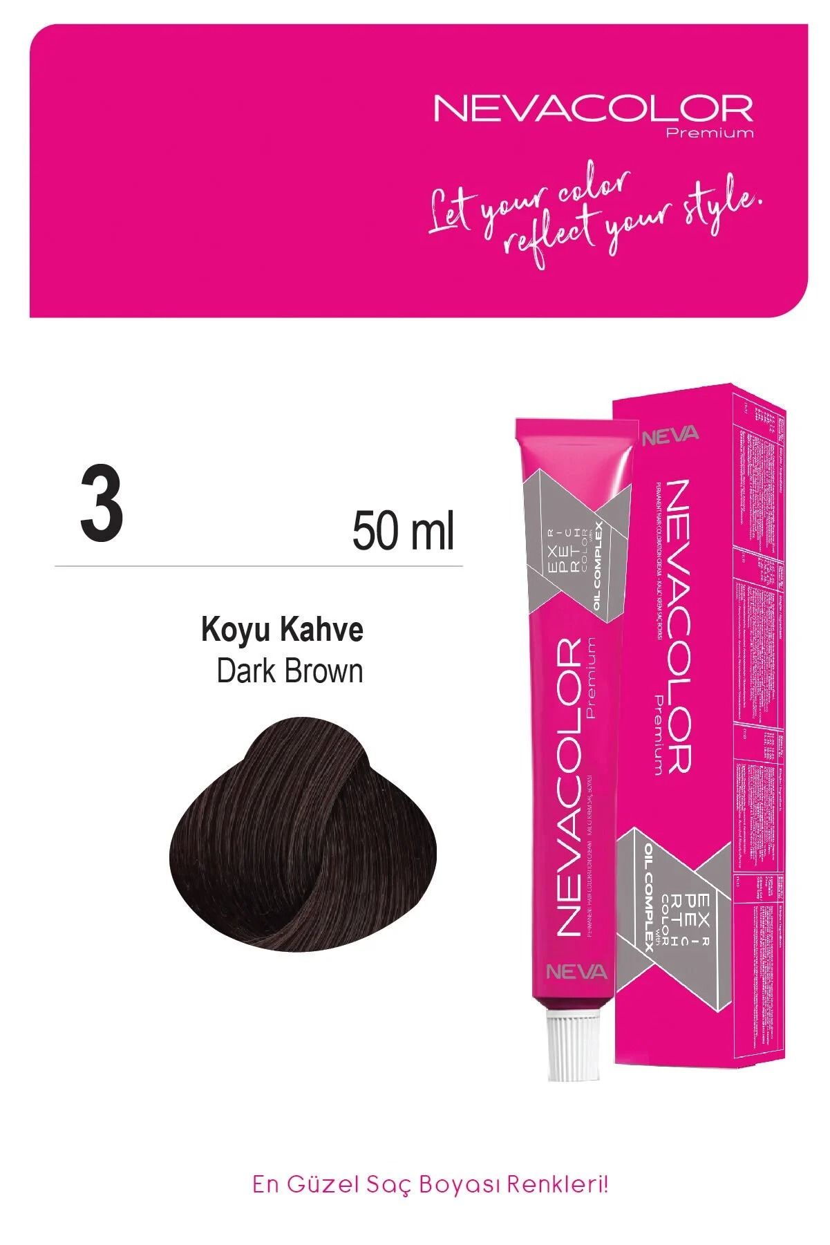 Neva Color Tüp Saç Boyası 3 Koyu Kahve 50 ml