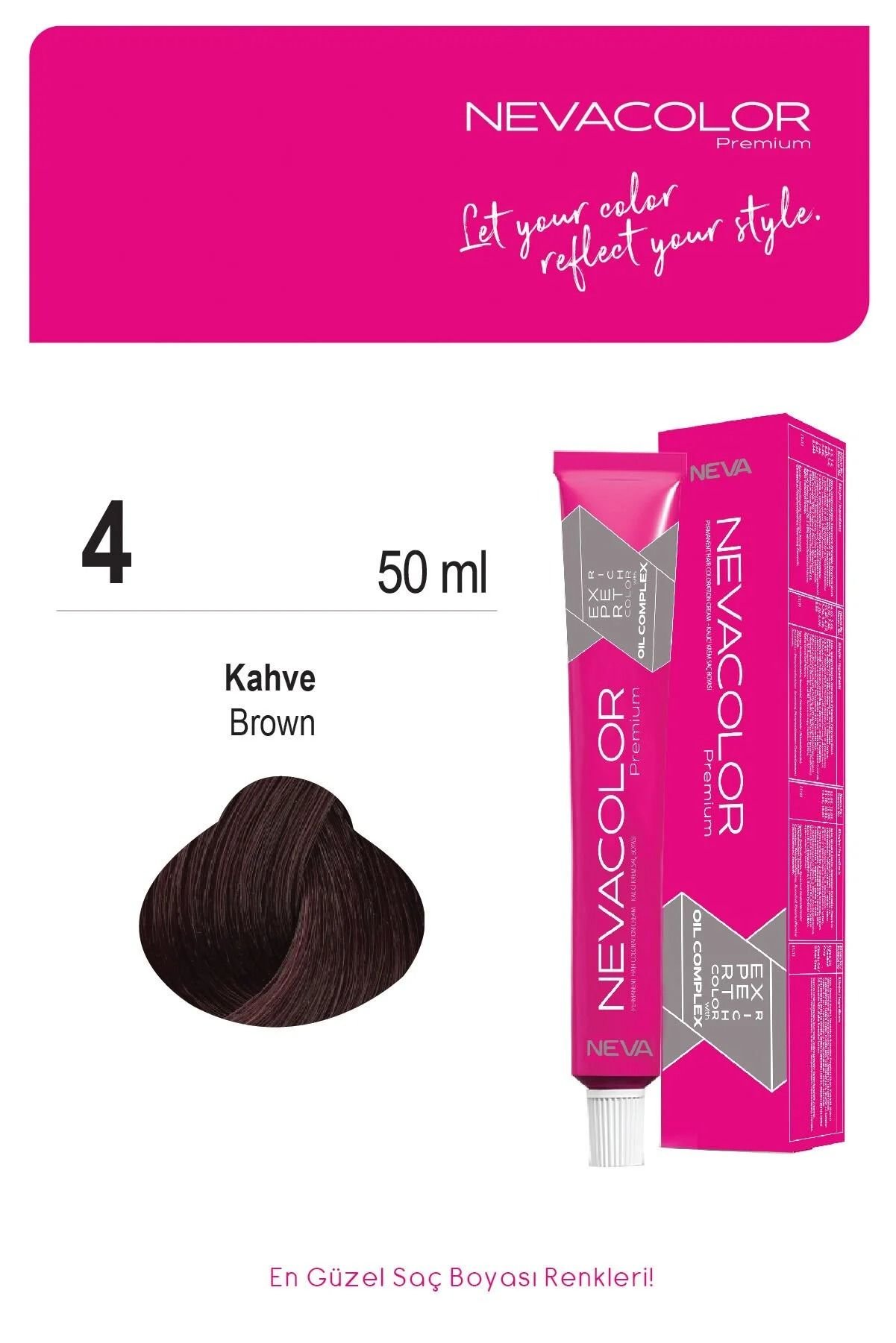 Neva Color Premium Tüp Saç Boyası 4 Kahve 50 Ml