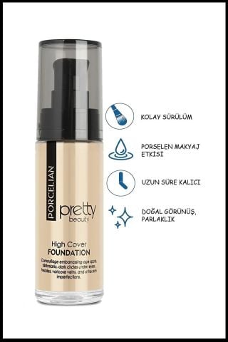 Pretty Beauty High Cover Porselen Fondöten Yüksek Kapatıcı Etkili No: 1