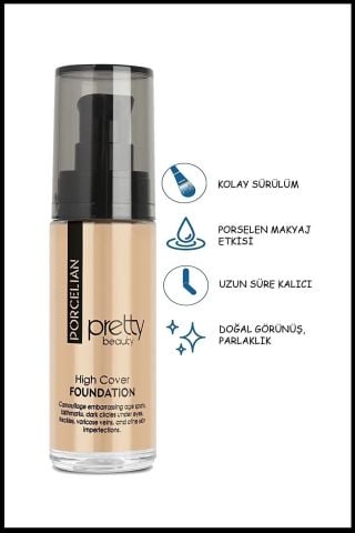 Pretty Beauty High Cover Porselen Fondöten Yüksek Kapatıcı Etkili No: 3