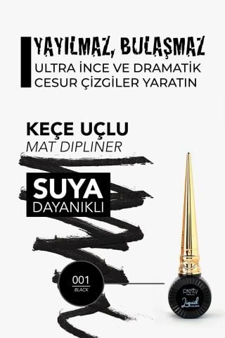 Pretty Beauty Mat Siyah Likit Eyeliner Liquid Black Eyeliner Suya Dayanıklı Eyeliner PB-401