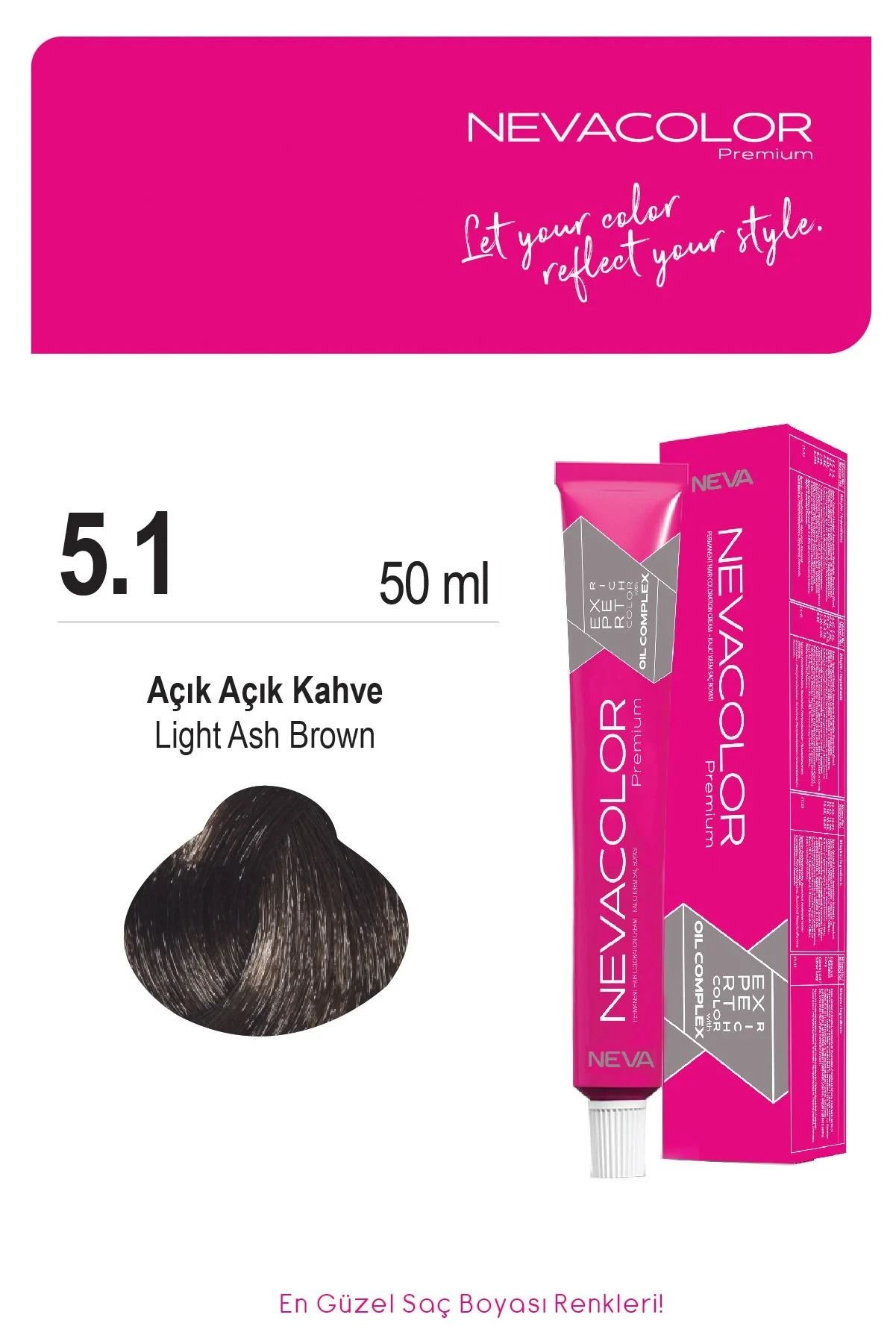 Neva Color Tüp Saç Boyası 5.1 Küllü Açık Kahve 50 ml