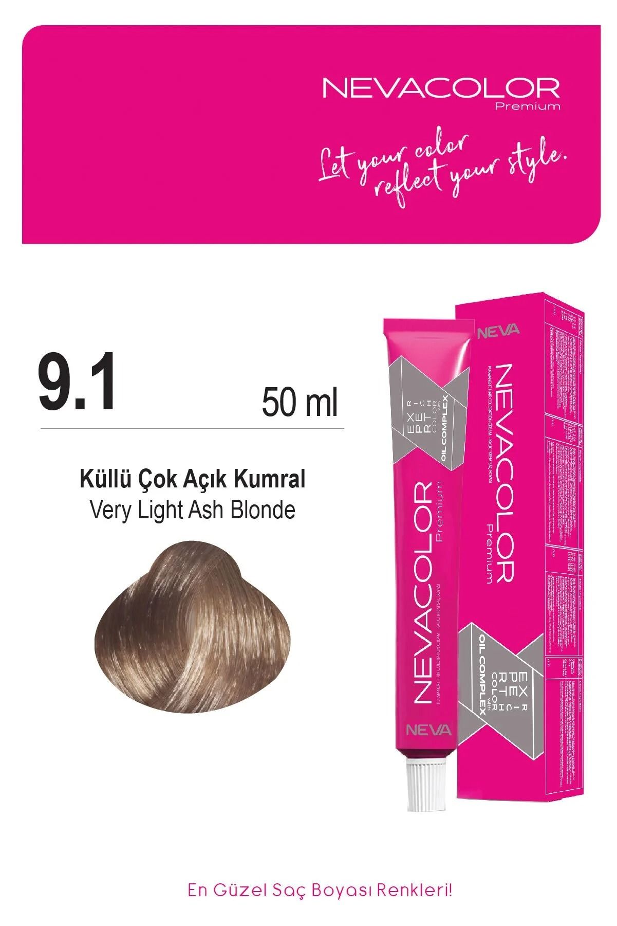 Neva Color Premium Tüp Saç Boyası 9.1 Küllü Çok Açık Kumral