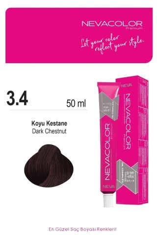 Neva Color Tüp Saç Boyası 3.4 Koyu Kestane 50 ml