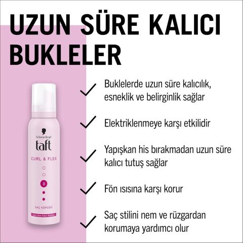 Taft Curl&Flex Mousse Ekstra Güçlü Saç Köpüğü 150 Ml