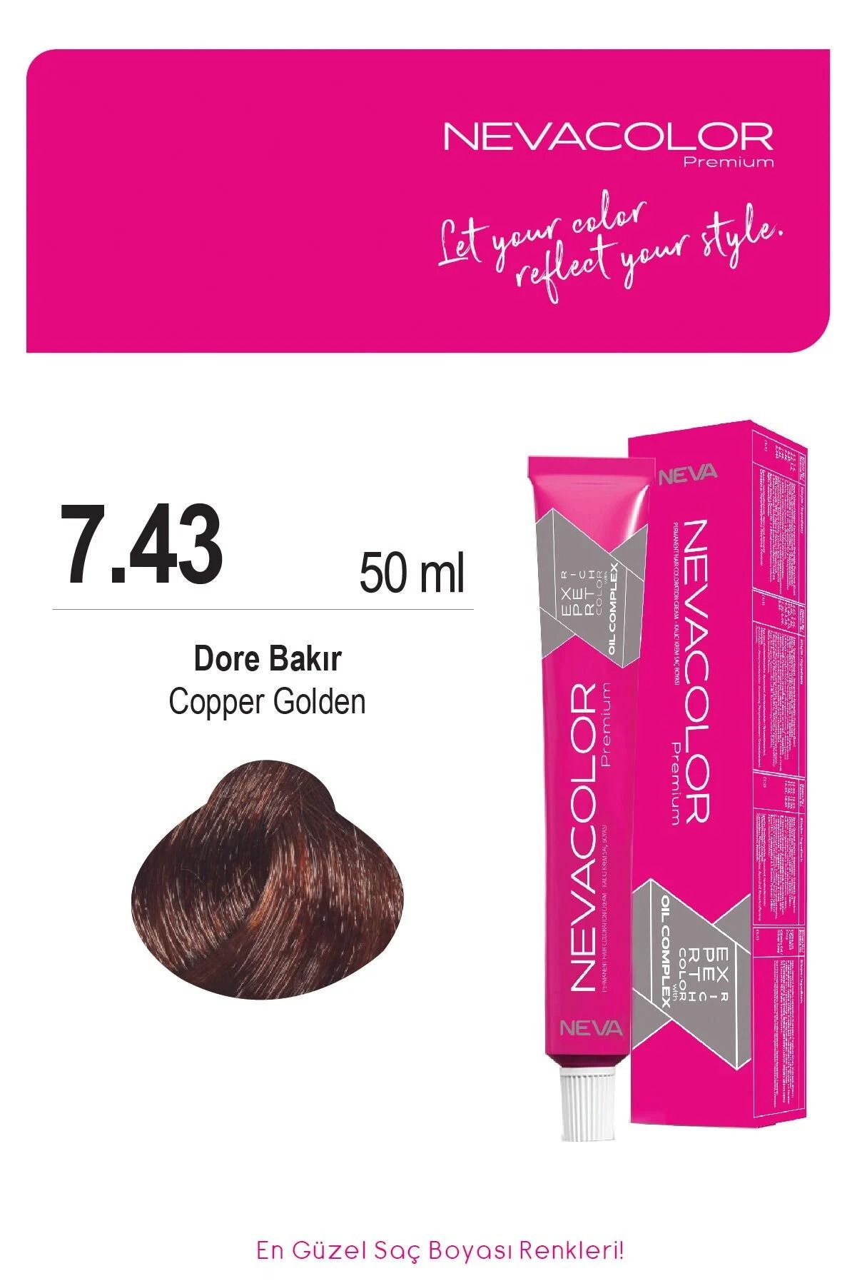 Nevacolor Premium Tüp Saç Boyası Dore Bakır 7.43