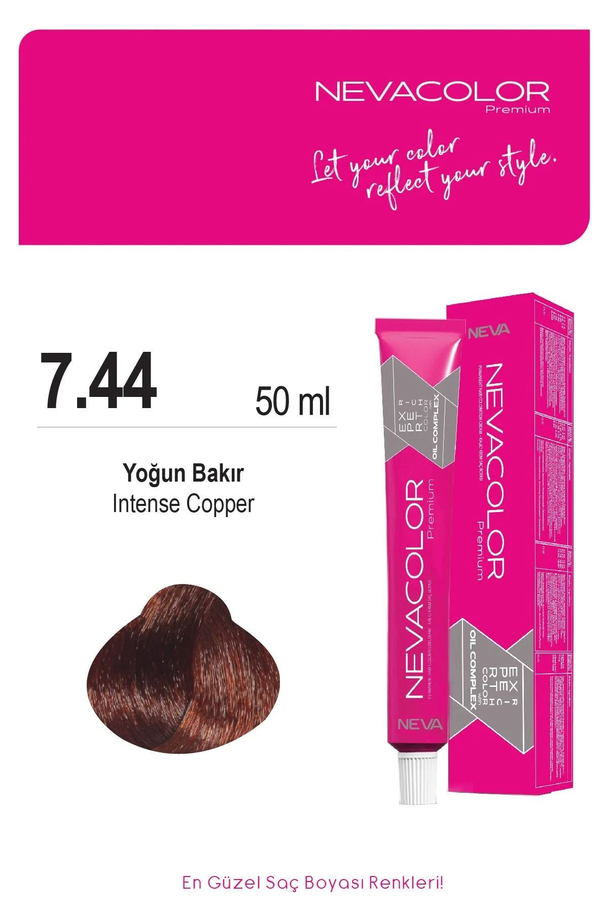 Neva Color Tüp Saç Boyası 7.44 Yoğun Bakır 50 ml