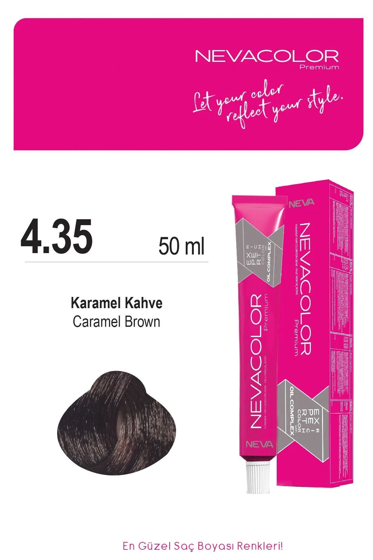 Neva Color Tüp Saç Boyası 4.35 Karamel Kahve 50 ml