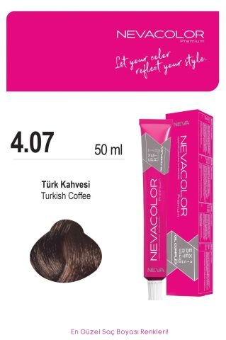 Neva Color Tüp Saç Boyası 4.07 Türk Kahvesi 50 ml