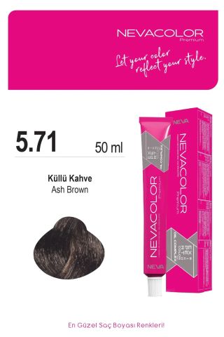 Neva Color Tüp Saç Boyası 5.71 Küllü Kahve 50 ml