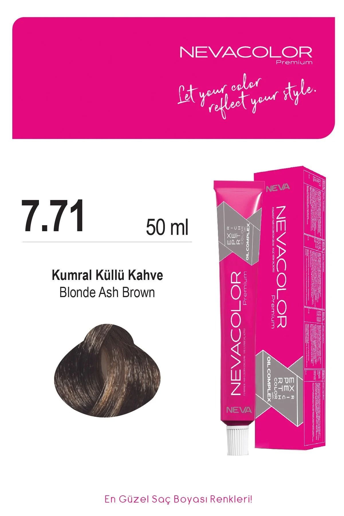 Neva Color Tüp Saç Boyası 7.71 Kumral Küllü Kahve 50 ml