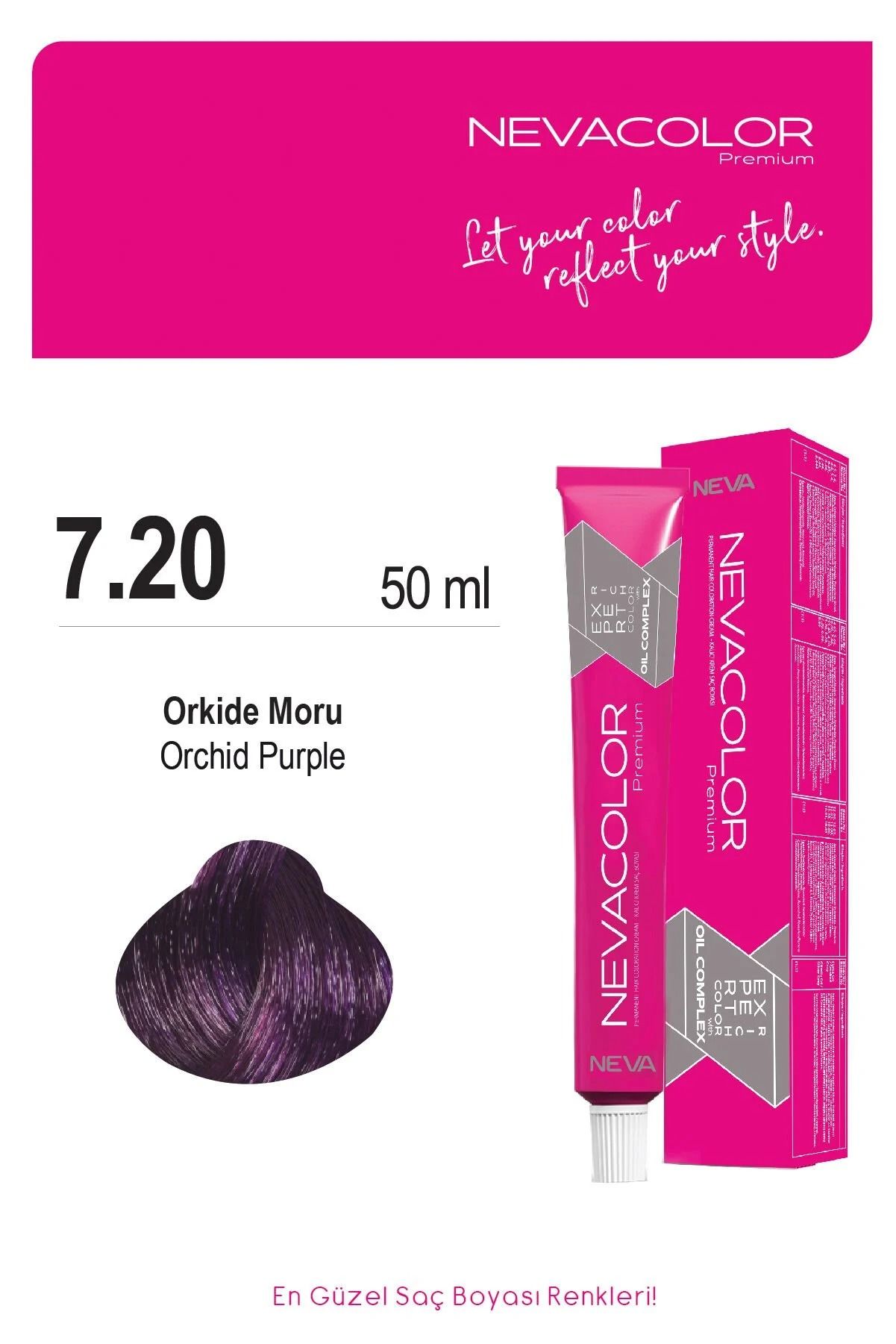 Neva Color Tüp Saç Boyası 7.20 Orkide Moru 50 ml