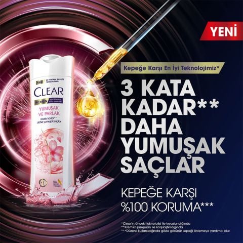 Clear Women Yumuşak Parlak Kiraz Çiçeği Esansı & Keratin Kepeğe Karşı Şampuan 350ml
