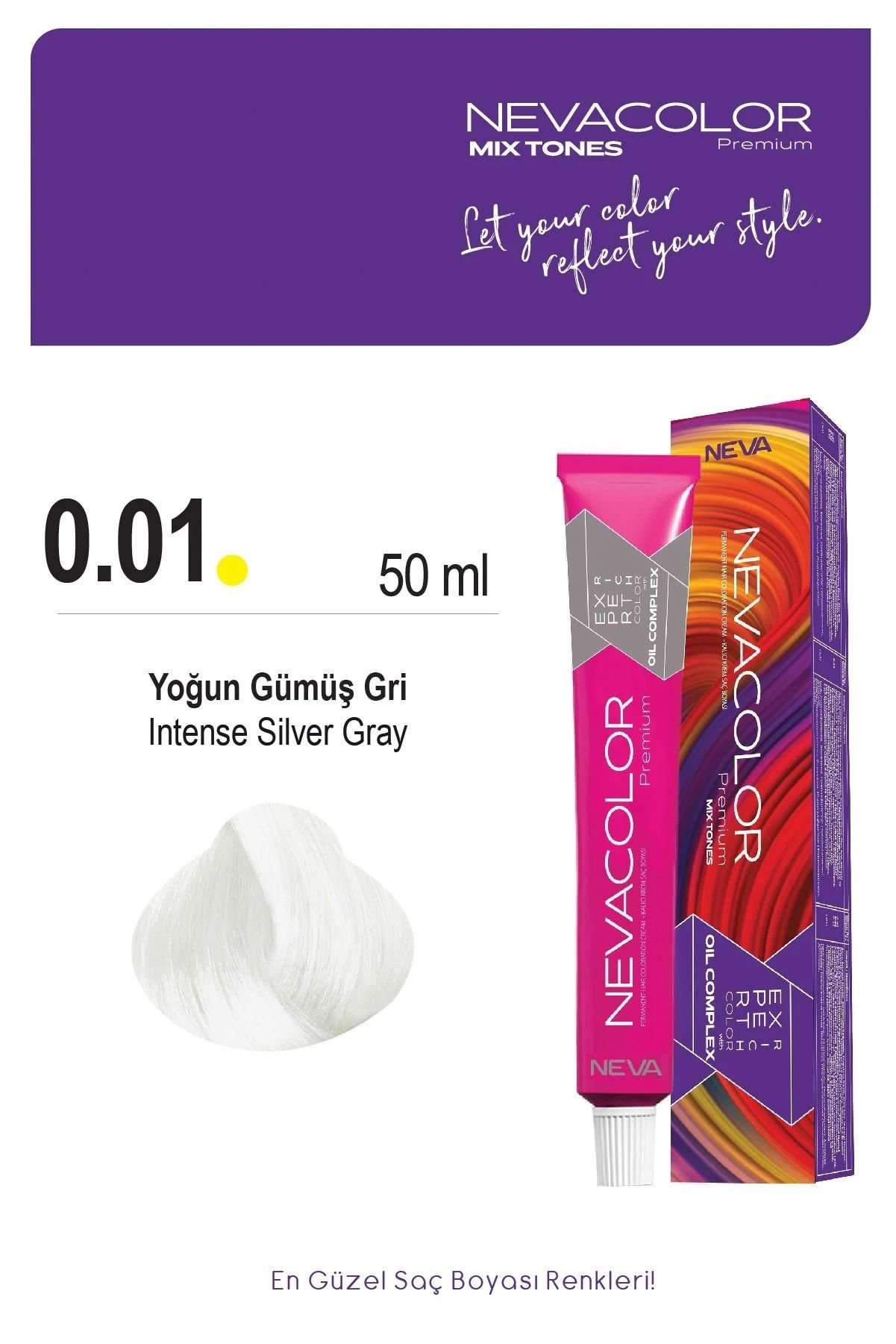 Neva Color Tüp Saç Boyası 0.01 Yoğun Gümüş Gri