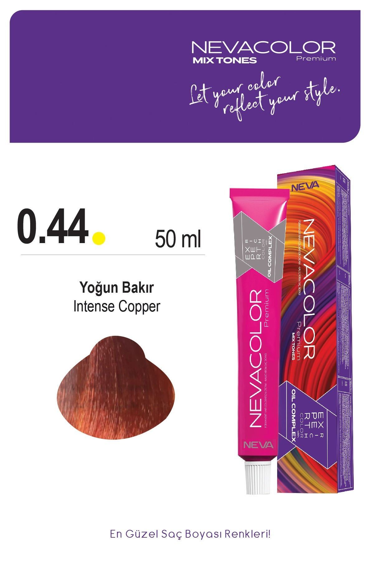 Neva Color Premium Tüp Saç Boyası 0.44 Yoğun Bakır 50 ml