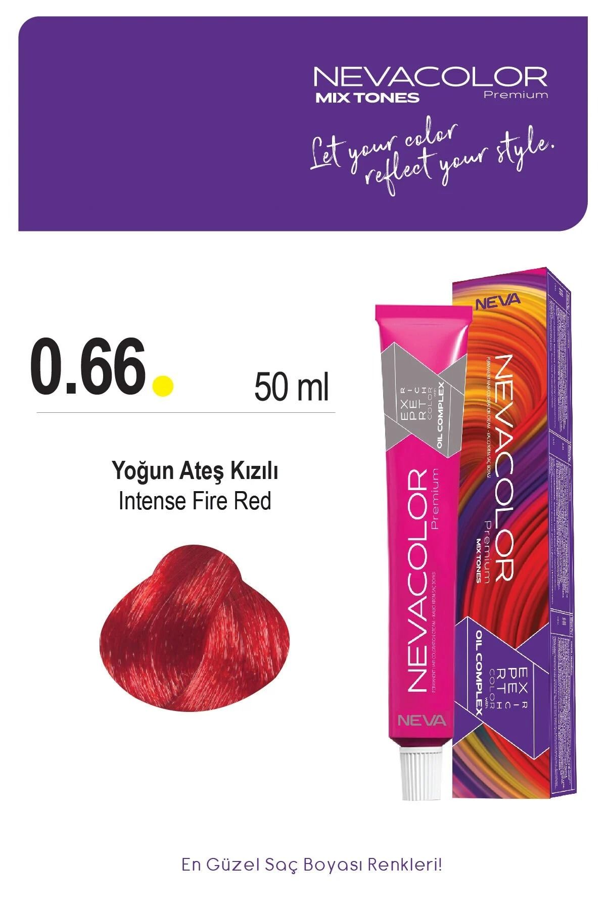 Neva Color Tüp Saç Boyası 0.66 Yoğun Ateş Kızılı 50 ml