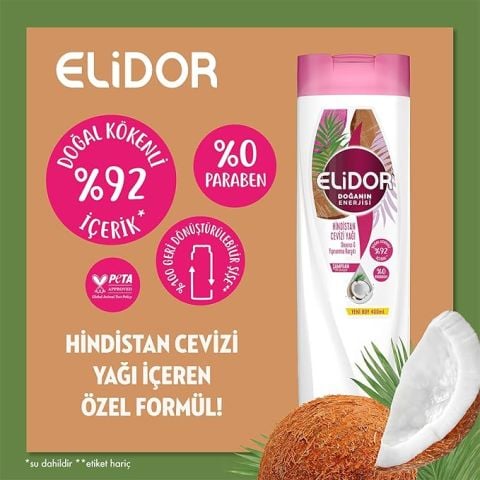 Elidor Doğanın Enerjisi Saç Bakım Şampuanı Hindistan Cevizi Yağı Yıpranma Karşıtı Onarıcı 400 ml