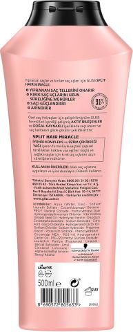 Gliss Split Hair Miracle Kırık Uçları Mühürleyen Şampuan - İyonik Kompleks ve Üzüm Çekirdeği Yağı ile 500 ml