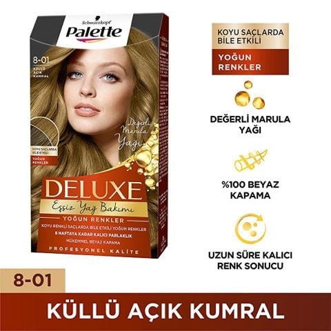 Palette Deluxe Eşsiz Yağ Bakımı Saç Boyası Küllü Açık Kumral 8-01