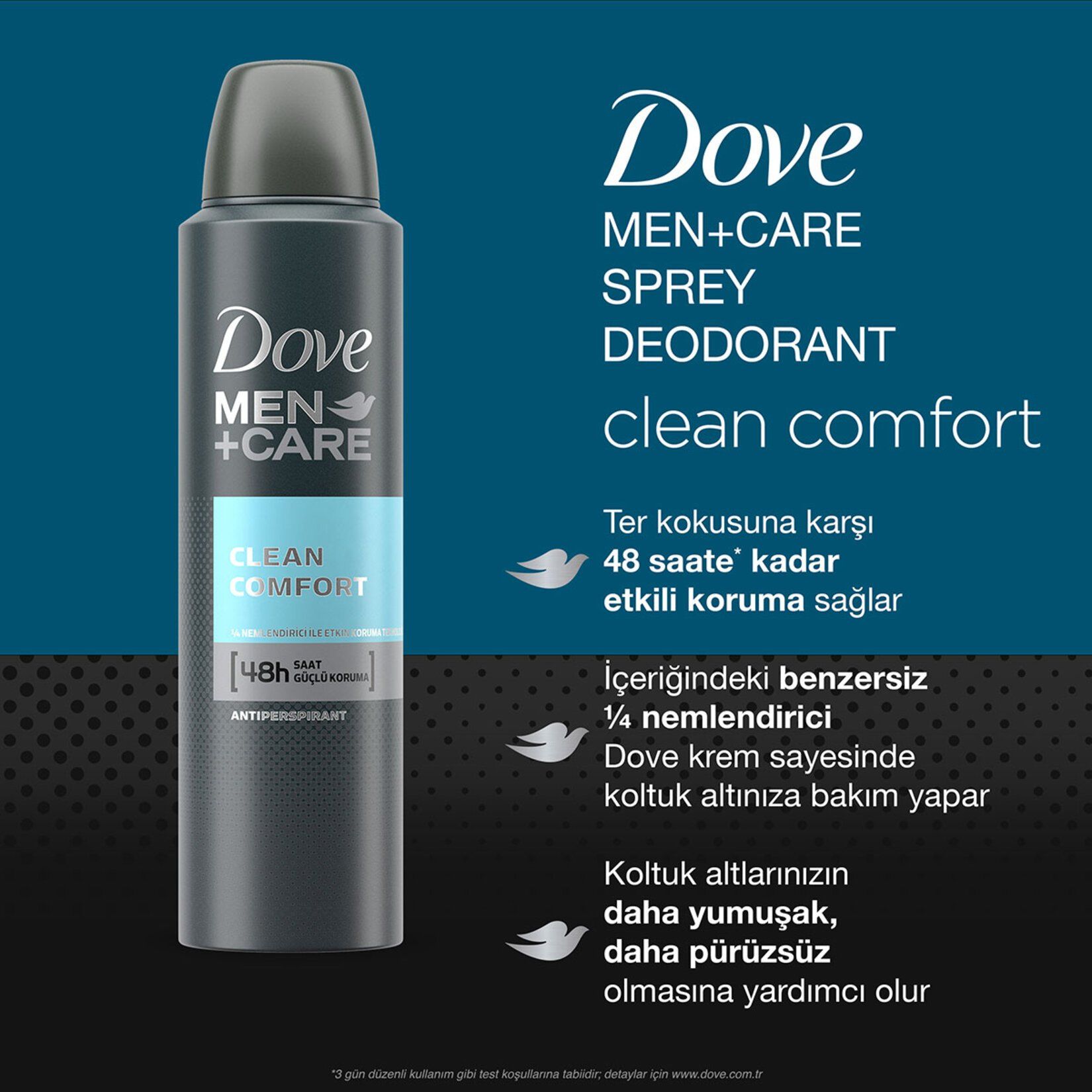 Dove Men Anti-Perspirant Sprey Deodorant Erkek Clean Comfort 48 Saat Güçlü Koruma (150 ml)