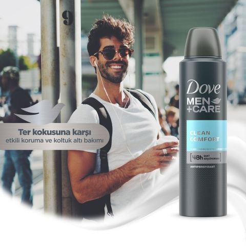 Dove Men Anti-Perspirant Sprey Deodorant Erkek Clean Comfort 48 Saat Güçlü Koruma (150 ml)