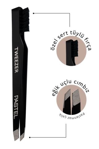 Pastel Single Tweezer With Brush 09 Eğik Uçlu Cımbız + Kaş Tarağı