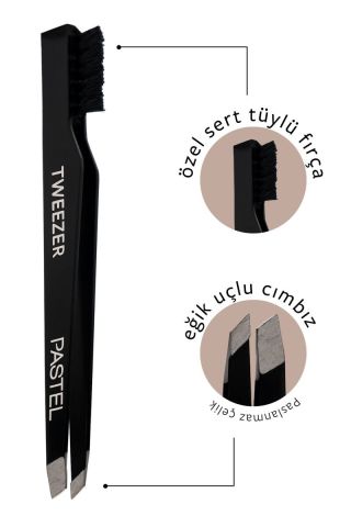 Pastel Single Tweezer With Brush 09 Eğik Uçlu Cımbız + Kaş Tarağı