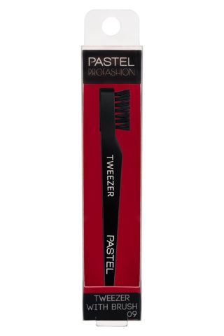 Pastel Single Tweezer With Brush 09 Eğik Uçlu Cımbız + Kaş Tarağı