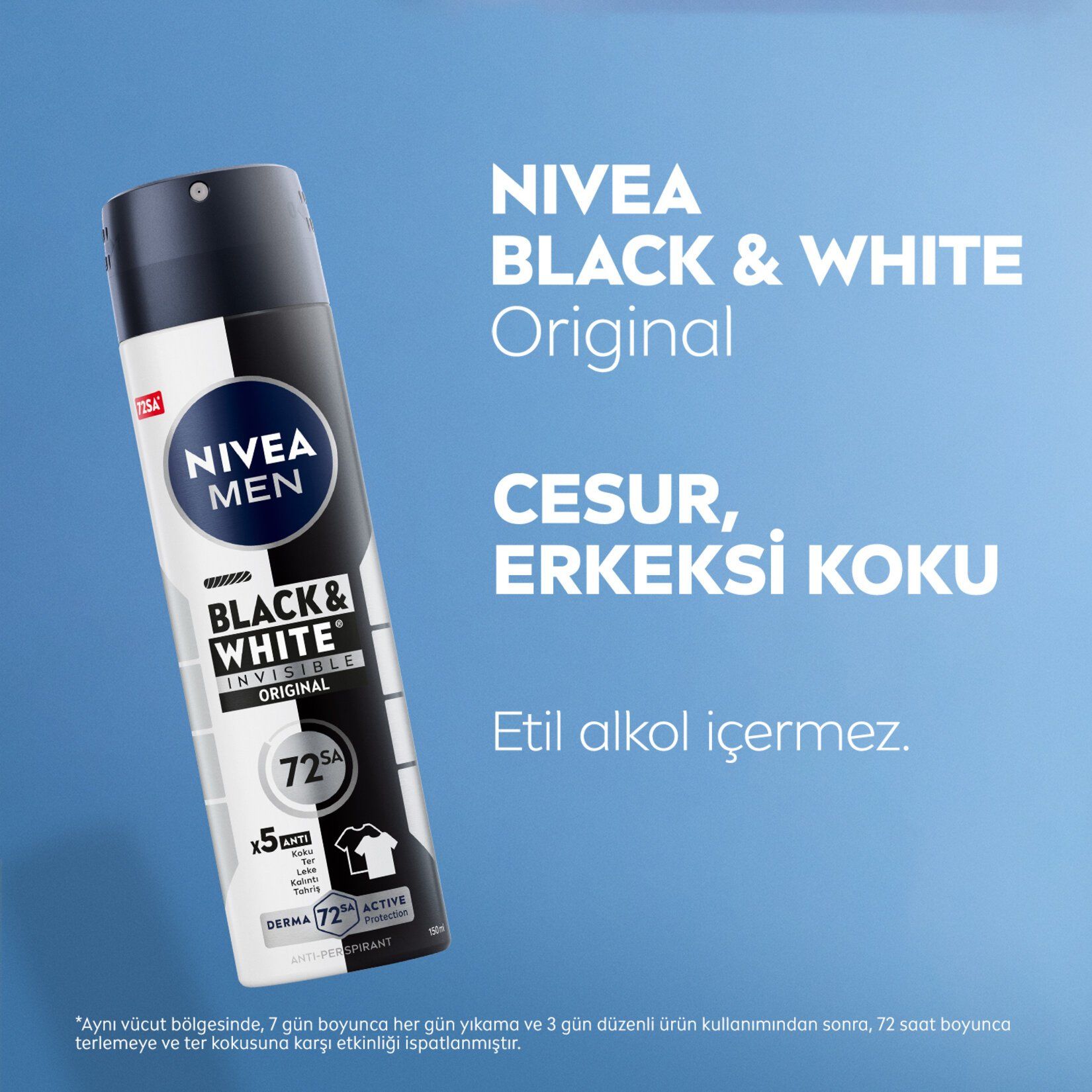 NIVEA MEN Black&White Invisible Original Erkek Sprey Deodorant 72 Saat Anti-perspirant 150ml