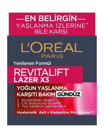 Loreal Paris Revitalift Lazer X3 Yoğun Yaşlanma Karşıtı Gündüz Bakım Kremi 50 ml