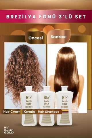 Bio Keratin Gold Brezilya Fönü 3'lü Set - Şampuan + Saç Kremi + Keratin