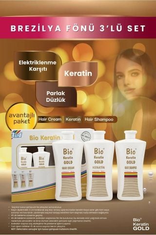 Bio Keratin Gold Brezilya Fönü 3'lü Set - Şampuan + Saç Kremi + Keratin