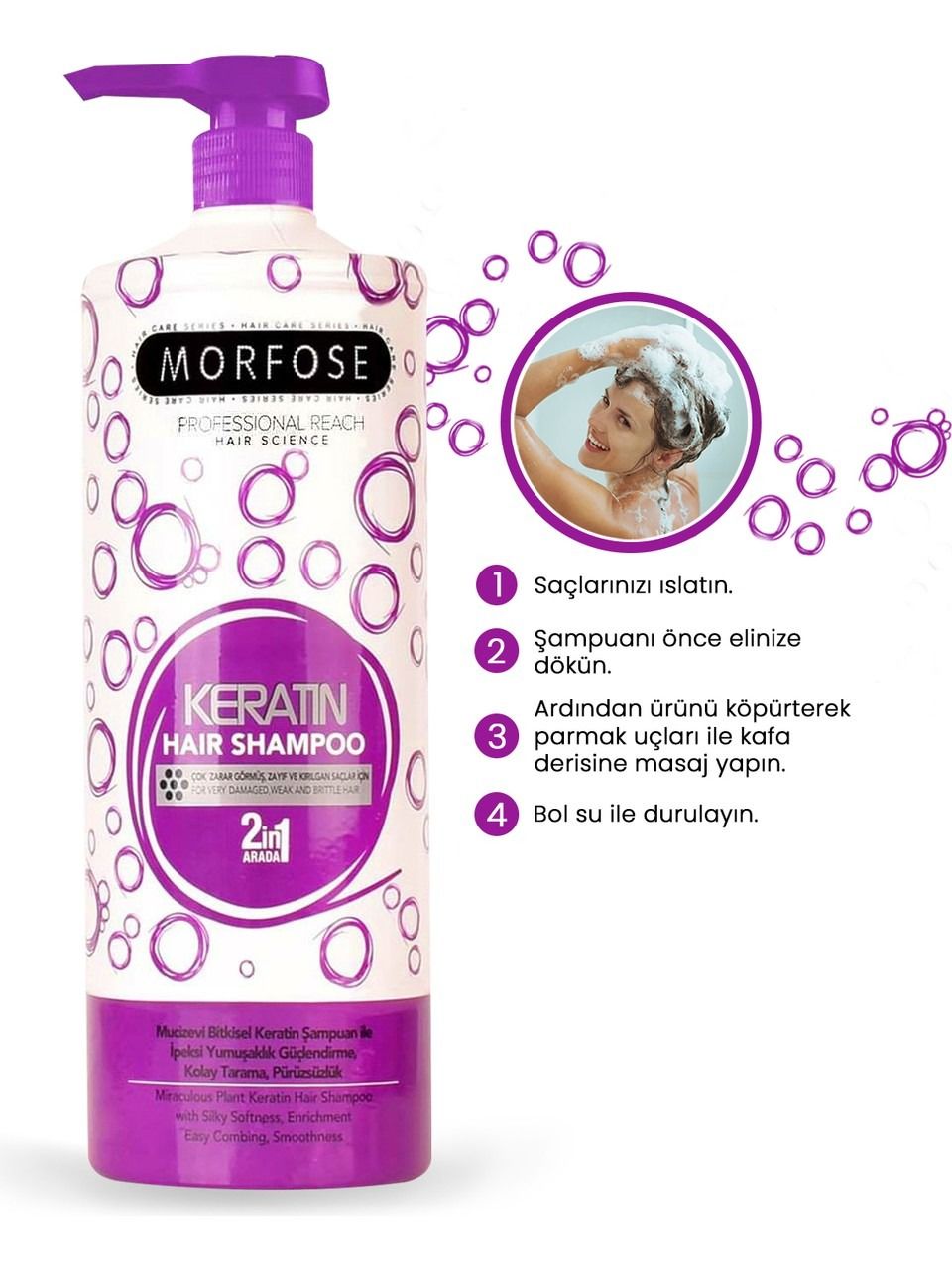 Morfose Keratin Saç Bakım Şampuanı 1000 ml Mor
