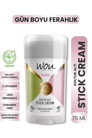 Wou Stick Krem Koltuk Altı Terleme Önleyici 48 Saat Etkin Koruma Kadın Koltuk Altı Stick 75 ml