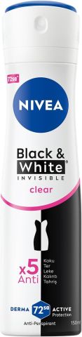 NIVEA Black&White Clear Kadın Sprey Deodorant  72 Saat Anti-perspirant 150ml