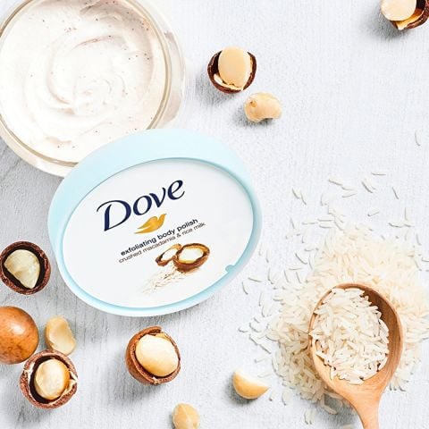 Dove Vücut Peelingi Macademia Fındığı & Pirinç Sütü 225 ml
