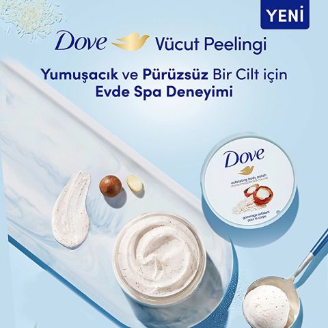 Dove Vücut Peelingi Macademia Fındığı & Pirinç Sütü 225 ml