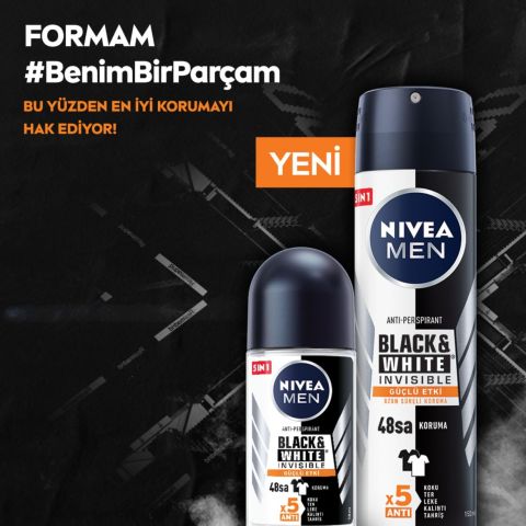 NIVEA Men Black&White Invisible Güçlü Etki Erkek Roll On Deodorant 50 ml