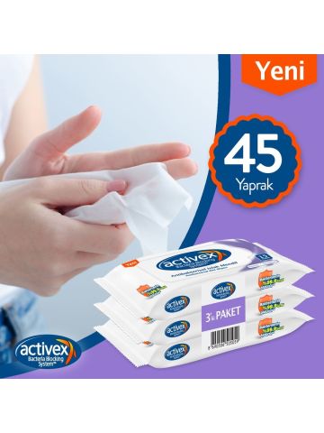 Activex Antibakteriyel Islak Mendil Hassas 3lü Cep Boy 45 Yaprak