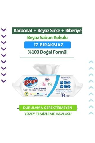 Bingo Pratik Beyaz Sabun Kokulu Çok Amaçlı Yüzey Temizlik Havlusu 96 Adet