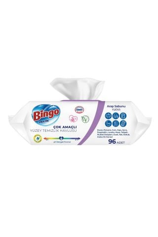 Bingo Pratik Lavanta Kokulu Çok Amaçlı Yüzey Temizlik Havlusu Arap Sabunu Katkılı 96 Adet