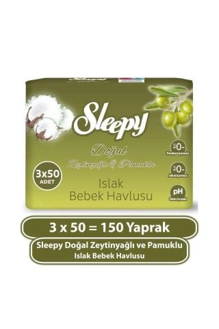 Sleepy Islak Havlu Zeytinyağı & Pamuk 3x50 adet
