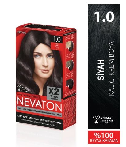 Nevaton 1.0 Siyah Saç Boyası Seti 1 Kutuda 2 Boyama