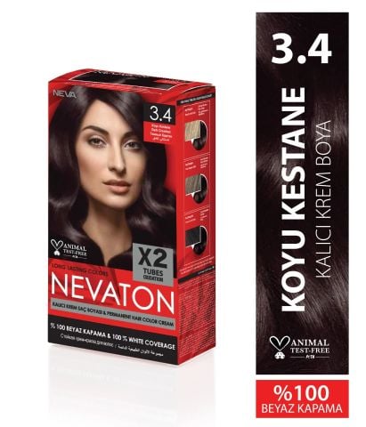 Nevaton Saç Boyası 3.4 Koyu Kestane 1 Kutuda 2 Boya