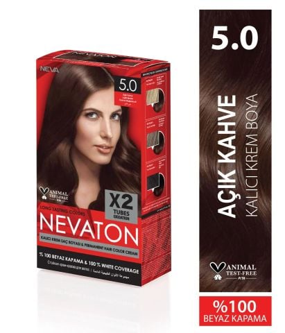 Nevaton Saç Boyası 5.0 Açık Kahve 1 Kutuda 2 Boya