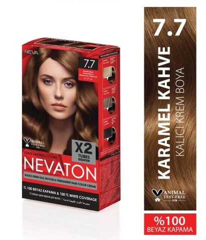 Nevaton Saç Boyası 7.7 Karamel Kahve 1 Kutuda 2 Boya