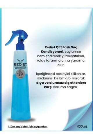 Redist Tüm Saçlar İçin Çift Fazlı Kolajen Nemlendirici Isıya Karşi Koruma Sağlayan Fön Suyu Mavi 400 ml